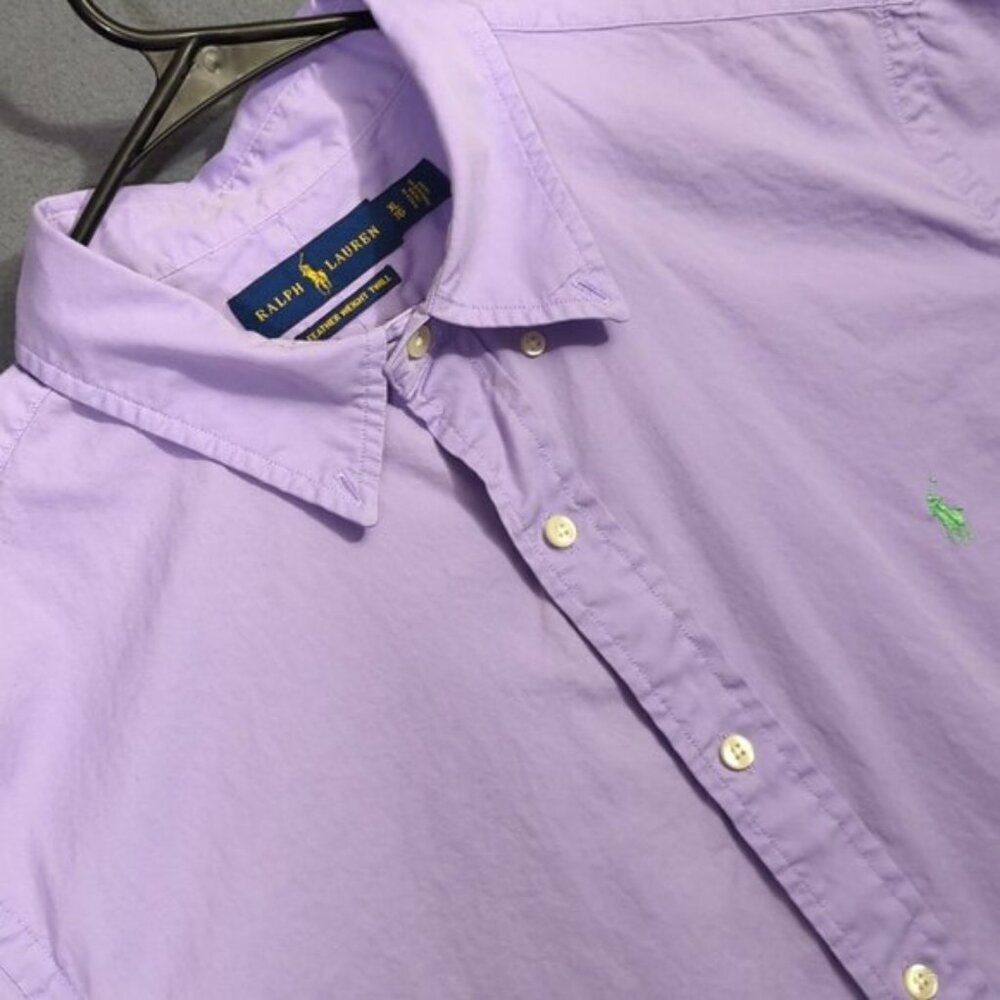 Ralph Lauren Shirt Men's XL Purple Feather Weight Twill Short Sleeve Button Down